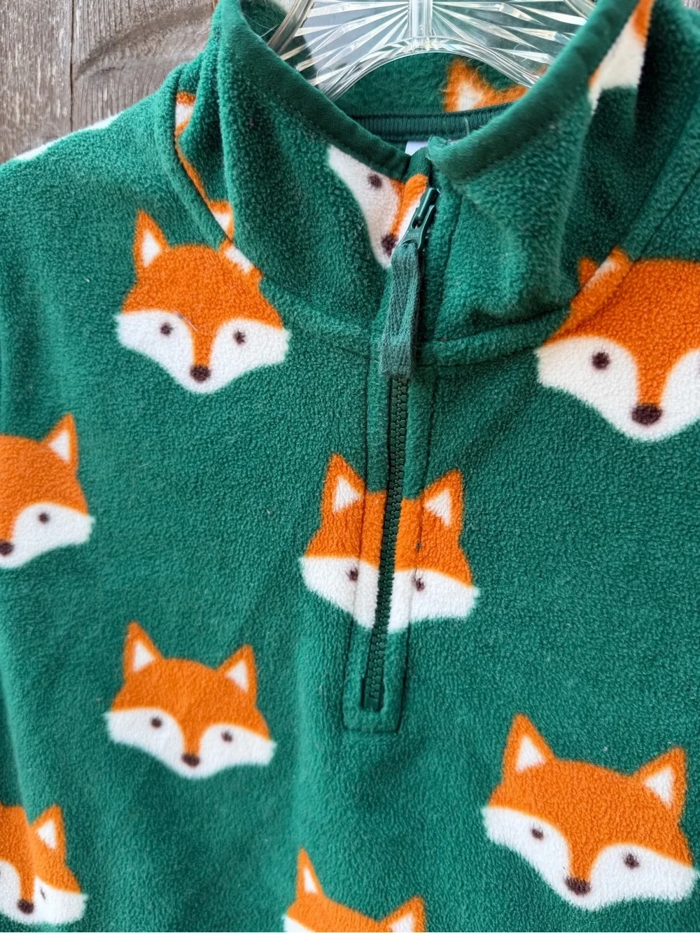 Boys 12 Gymboree Green Fleece 3/4 zip Pullover with Orange Fox Print
